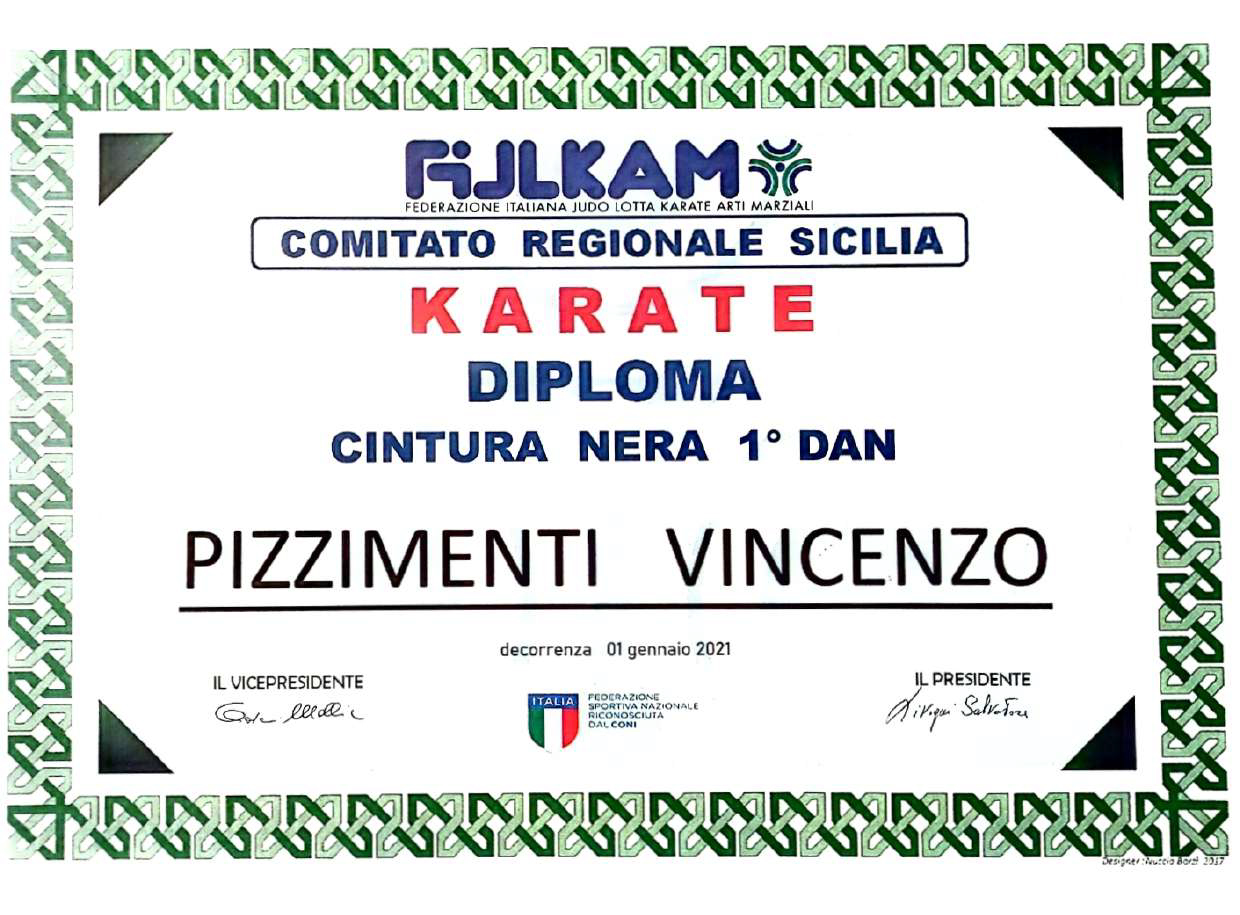 pizzimenti Vincenzo 1° dan karate